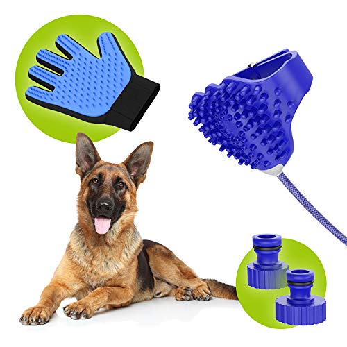 bonAMICO Shower Buddy Sam Fellpflege Set Für Den Hund, Handbrause Set Mit Hunde Duschkopf, Fellplege Handschuh Als Hunde-Bürste & Handtuch, Bürste Mit Gumminoppen Als Handbürste Zum Ausbürsten von bonAMICO