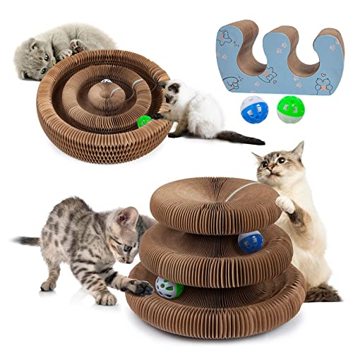 Kitty Kurlz Katzenspielzeug, Magisches Akkordeon-Kratzbrett, Interaktives Spielzeug mit Kugelbahn, Kratzspielzeug aus Karton für Wohnungskatzen und Kätzchen, zur Beschäftigung und Bewegung Kitty Kurlz Katzenspielzeug, Magisches Akkordeon-Kratzbrett, Interaktives Spielzeug mit Kugelbahn, Kratzspielzeug aus Karton für Wohnungskatzen und Kätzchen, zur Beschäftigung und Bewegung von bonitacrylic