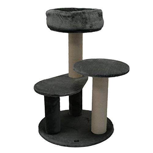 Bontoy Kratzbaum Kimba XXL I 93 cm hoch I Katzenbaum in GrauI Mittelgroßer Kratzbaum I 12cm Sisalstämme I 2 Stufen zum Körbchen I Spielen I Kratzen I Ausruhen von bontoy