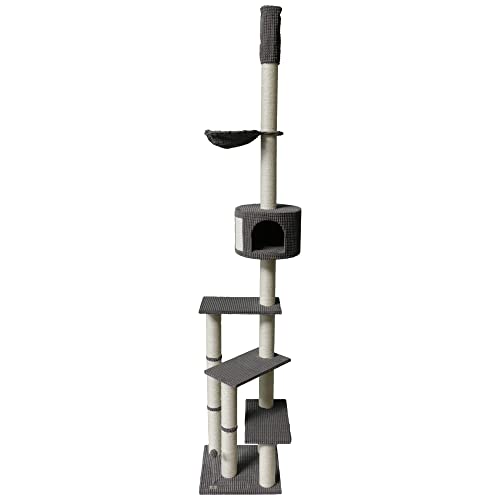 Bontoy Kratzbaum Pascha I Deckenhoch I 240-260 cm I Grauer Cordstoff I 3 Strufen zur Höhle I Hängematte I Sisalstämm 9cm Durchmesser Bontoy Kratzbaum Pascha I Deckenhoch I 240-260 cm I Grauer Cordstoff I 3 Strufen zur Höhle I Hängematte I Sisalstämm 9cm Durchmesser von bontoy