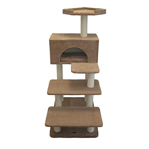 Katzenkratzbaum Phill Hellbraun I 130cm I super auch für ältere Katzen I mit Liegehöhle I Stabiler Katzenkratzbaum I für Senior Katzen geeignet von bontoy