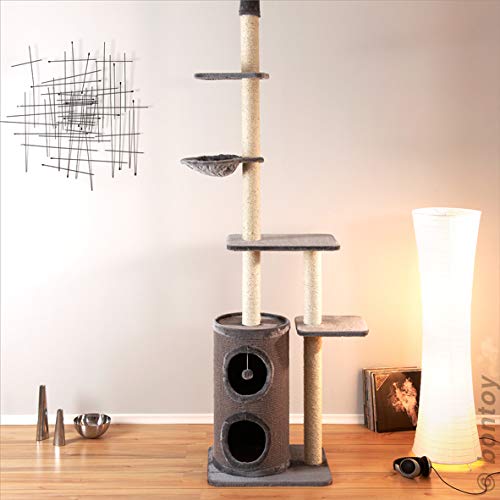 bontoy Kratzbaum Filou in grau I 60 x 50 x 240 – 260 cm I Deckenhoch I mit 9 cm Sisalstämmen I Stabiler Stand für jedes Katzenabenteuer von bontoy