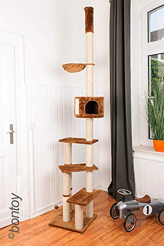 Bontoy Kratzbaum Pascha | Deckenhoch | mit 3 Ebenen | Farbe braun | 240cm - 260cm | Sisalstämme mit 9cm Durchmesser | für Deckenhöhe von 240-260cm | weitere Deckenhöhe auf Anfrage von bontoy
