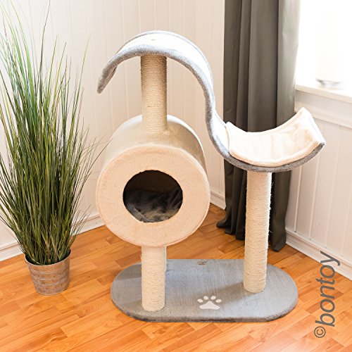 bontoy Kratzbaum ZORA 101cm Creme/grau mit großer Sisal-Welle und Höhle I Stabiler Stand für jedes Katzenabenteuer von bontoy