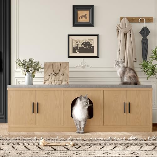 Versteckter Katzenschrank - Integrierter Kratzbaum und Belüftung, Tiermöbel für Flur Eingangsbereich, Multifunktionales Katzenmöbel, Tierhaus,Tiertoilett (Eiche, 140 x 40 x 45,5 cm) von boorbin