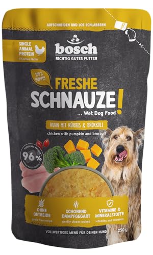Bosch Freshe Schnauze, Huhn mit Kürbis und Brokkoli 1 x 250 g, Schonend Dampfgegartes Nassfutter für Hunde, Vollwertiges Alleinfuttermittel mit hohem Fleischgehalt, 250 g Hundenassfutter von bosch TIERNAHRUNG