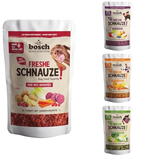 Bosch Freshe Schnauze - Erdig rotes Ackergemüse + Fruchtiger Obstgarten + Sonnig gelbes Ackergemüse + Knackig grünes Ackergemüse 200g| Topping für Trockenfutter und Nassfutter geeignet Bosch Freshe Schnauze - Erdig rotes Ackergemüse + Fruchtiger Obstgarten + Sonnig gelbes Ackergemüse + Knackig grünes Ackergemüse 200g| Topping für Trockenfutter und Nassfutter geeignet von bosch TIERNAHRUNG