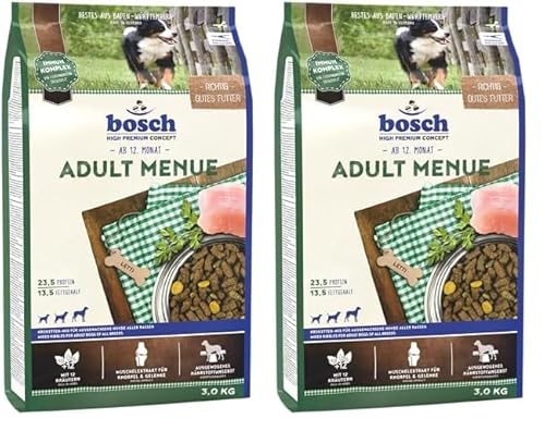 Bosch HPC Adult Menue | Kroketten-Mix für ausgewachsene Hunde Aller Rassen | 1 x 3 kg (Packung mit 2) von bosch TIERNAHRUNG