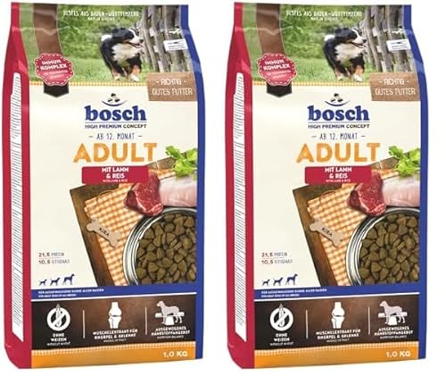 Bosch HPC Adult mit Lamm & Reis | Hundetrockenfutter für ausgewachsene Hunde Aller Rassen | 1 x 1 kg (Packung mit 2) von bosch TIERNAHRUNG