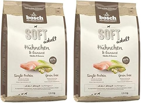 Bosch HPC Soft Hühnchen & Banane | halbfeuchtes Hundefutter für ausgewachsene Hunde Aller Rassen | Single Protein | Grain-Free | 1 x 2.5 kg (Packung mit 2) von bosch TIERNAHRUNG