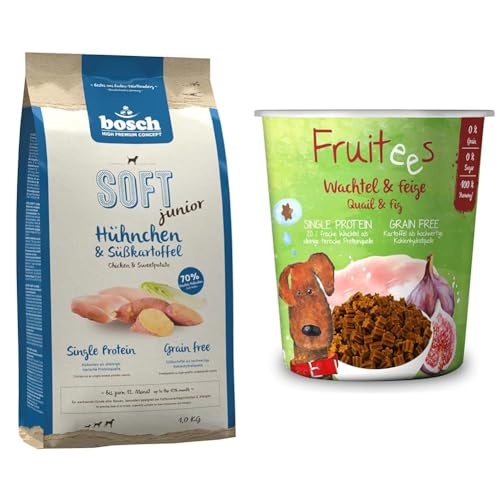 Bosch HPC Soft Junior Hühnchen & Süßkartoffel | halbfeuchtes Hundefutter Single Protein 1 x 2.5 kg + Bosch Finest Snack Concept Fruitees Frische Wachtel und Feige 4 X 200g| ohne Getreide Bosch HPC Soft Junior Hühnchen & Süßkartoffel | halbfeuchtes Hundefutter Single Protein 1 x 2.5 kg + Bosch Finest Snack Concept Fruitees Frische Wachtel und Feige 4 X 200g| ohne Getreide von bosch TIERNAHRUNG