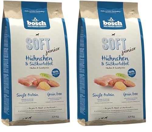 Bosch HPC Soft Junior Hühnchen & Süßkartoffel | halbfeuchtes Hundefutter für wachsende Hunde Aller Rassen | Single Protein | Grain-Free | 1 x 2.5 kg (Packung mit 2) von bosch TIERNAHRUNG