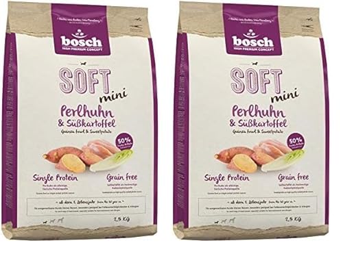 Bosch HPC Soft Mini Perlhuhn & Süßkartoffel | halbfeuchtes Hundefutter für ausgewachsene Hunde Kleiner Rassen | Single Protein | Grain-Free | 1 x 2.5 kg (Packung mit 2) von bosch TIERNAHRUNG