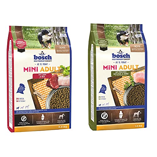 bosch HPC Mini Adult mit Lamm & Reis | Hundetrockenfutter für ausgewachsene Hunde kleiner Rassen (bis 15 kg) | 1 x 3 kg & Adult mit frischem Geflügel & Hirse | (bis 15 kg) | 1 x 3 kg von bosch Tiernahrung