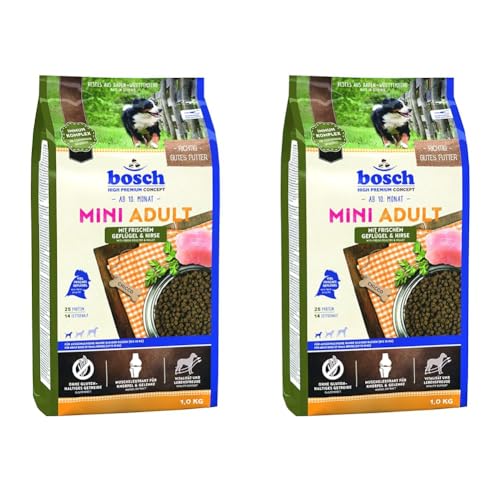 Bosch HPC Mini Adult mit frischem Geflügel & Hirse | Hundetrockenfutter für ausgewachsene Hunde Kleiner Rassen (bis 15 kg) | 1 x 1 kg (Packung mit 2) von bosch TIERNAHRUNG