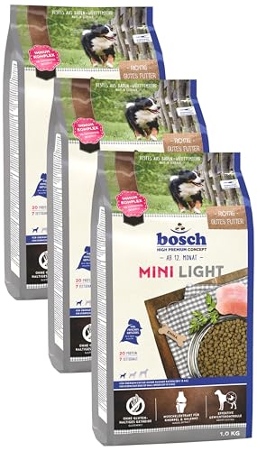 Bosch HPC Mini Light | Hundetrockenfutter für übergewichtige Hunde Kleiner Rassen (bis 15 kg) | 1 x 1 kg (Packung mit 3) von bosch TIERNAHRUNG