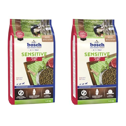 Bosch HPC Sensitive Lamm & Reis | Hundetrockenfutter für ernährungssensible Hunde Aller Rassen | 1 x 1 kg (Packung mit 2) von bosch TIERNAHRUNG