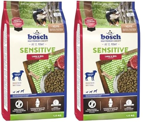 Bosch HPC Sensitive Lamm & Reis | Hundetrockenfutter für ernährungssensible Hunde Aller Rassen | 1 x 1 kg (Packung mit 2) von bosch TIERNAHRUNG