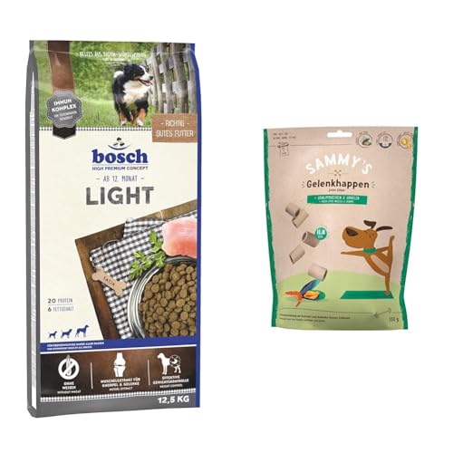 Bundle: Bosch HPC Light | Hundetrockenfutter für übergewichtige Hunde Aller Rassen | 1 x 12.5 kg + Sammy´s Gelenkhappen | Funktionssnack für Hunde | 1 x 350 g von bosch TIERNAHRUNG
