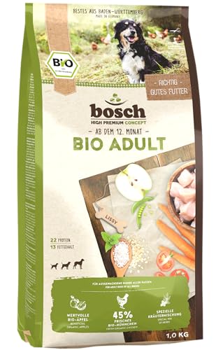 bosch HPC BIO | Adult Hühnchen & Apfel | Hundefutter für ausgewachsene Hunde aller Rassen | 100 % landwirtschaftliche Rohstoffe aus nachweislich biologischem Anbau | 1 x 11.5 kg von bosch TIERNAHRUNG