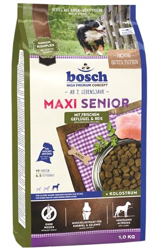 bosch HPC Maxi Senior mit frischem Geflügel & Reis | Hundetrockenfutter für ältere Hunde großer Rassen (ab 25 kg) | 1 x 1 kg von bosch TIERNAHRUNG