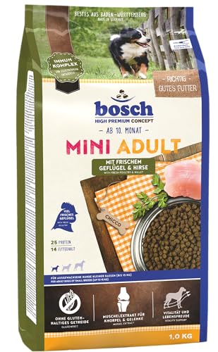 bosch HPC Mini Adult mit frischem Geflügel & Hirse | Hundetrockenfutter für ausgewachsene Hunde kleiner Rassen (bis 15 kg) | 1 x 1 kg von bosch TIERNAHRUNG