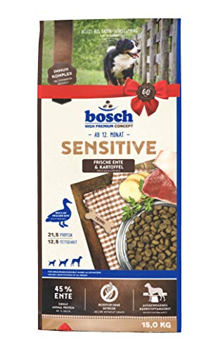 bosch HPC Sensitive Ente & Kartoffel | Hundetrockenfutter für ernährungssensible Hunde aller Rassen | 1 x 15 kg von bosch TIERNAHRUNG