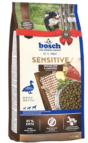 bosch HPC Sensitive Ente & Kartoffel | Hundetrockenfutter für ernährungssensible Hunde aller Rassen | 1 x 3 kg von bosch TIERNAHRUNG