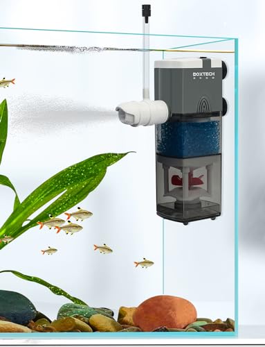 boxtech 4-in-1-Aquariumfilter mit verstellbarer Sauerstoffpumpe – Filter für leises Aquarium, 3 W, 220 l/h, integrierter Filterschwamm für Aquarien 19-38 Liter (5-10 Gallonen) von boxtech