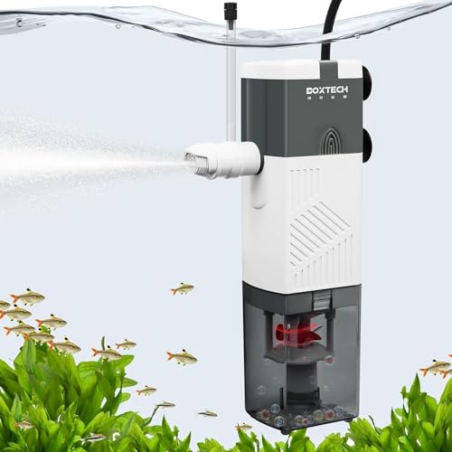boxtech Filter für Aquarium, 10 W, 600 l/h, 4 in 1 Pro, Filter für große Aquarien mit hohem Durchfluss, integrierter Filterschwamm für 45-95 Liter (12-25 Gallonen), ultra-leises Design von boxtech