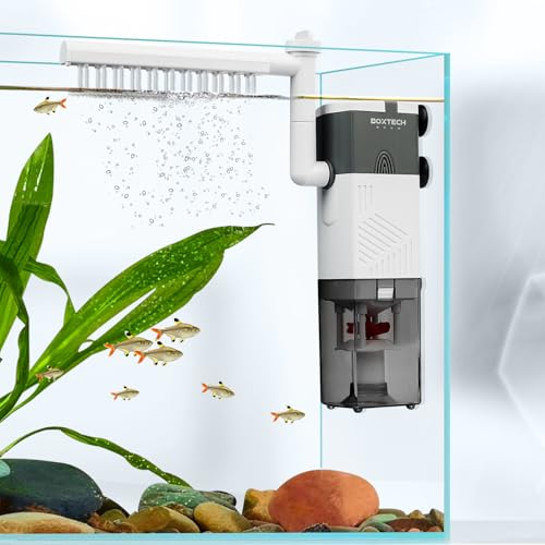 boxtech Aquariumfilter Interner 10W,4 in 1 Aquariumfilter Leistungspumpe Ultra Leise Einstellbarer Schwammfilter,Durchflussmenge 600L/H, geeignet für 100-250Liter von boxtech