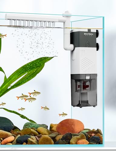 boxtech Aquariumfilter Interner 6W,4 in 1 Aquariumfilter Leistungspumpe Ultra Leise Einstellbarer Schwammfilter,Durchflussmenge 450L/H, geeignet für 55-100Liter von boxtech