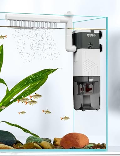 boxtech Innenfilter für Aquarium, 6 W, 450 l/h, 4 in 1, Filter für mittelgroßes Aquarium mit verstellbarer Sauerstoffpumpe, integrierter Filterschwamm für Aquarien 30-75 Liter (8-17 Gallonen), leiser von boxtech
