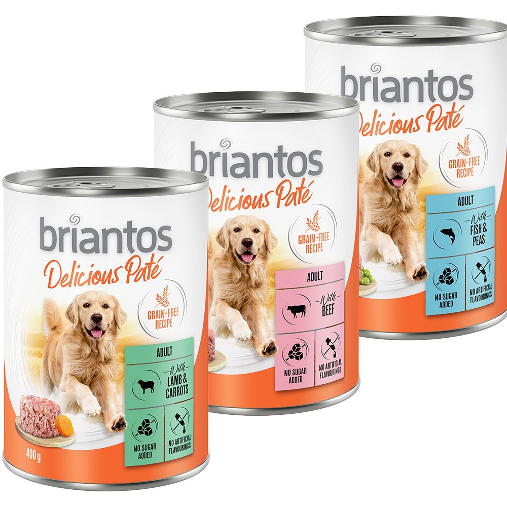 Briantos Delicious Paté 6 x 400 g - Mix: Fisch, Lamm & Rind von briantos