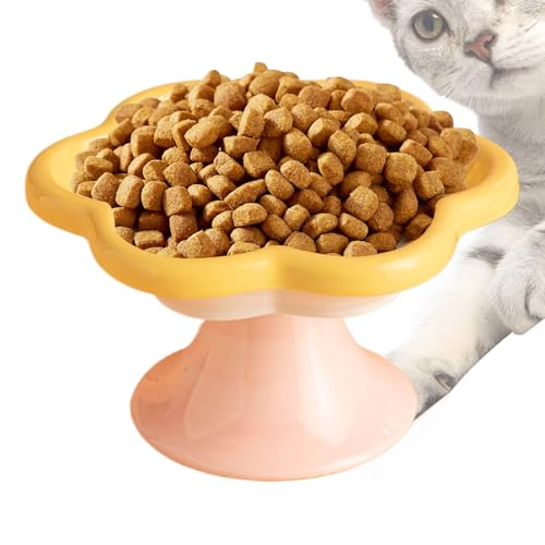 Erhöhte Katzenfutterschüssel-Blumenförmige Haustierschale, Keramik-Snack-Tablett | Anti-Spip-Erhöhte Wasser- Und Nahrungsschüssel Mit Haltbarem Keramikdesign, Fütterungsschale Für Katzen, Kleine Hunde von brooksnaji