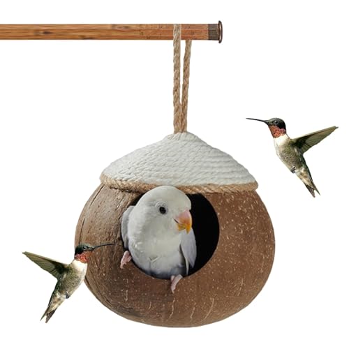 brooksnaji Natural Coconuts Shell Bird Nest, Kokosnuss Vogelhaus, Natural Coconuts Shell Bird Hut mit Leiter, Hummingbird Pet Cage Habitats, kleine Tiere Haus, Papageihöhle für Terrasse, Garten brooksnaji Natural Coconuts Shell Bird Nest, Kokosnuss Vogelhaus, Natural Coconuts Shell Bird Hut mit Leiter, Hummingbird Pet Cage Habitats, kleine Tiere Haus, Papageihöhle für Terrasse, Garten von brooksnaji