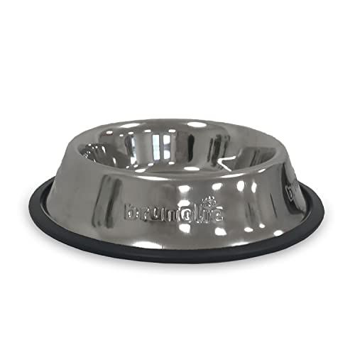 Brunolie Hundenapf Trinkschale Napf Fressnapf Wassernapf Futternapf, 250 ml, Gummierung, rutschfest, mit Griffen, rund, Edelstahl, Silber von brunolie