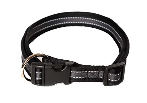 brustgeschirr.com Hundehalsband, Soft Grip, schwarz/Silber, 45-70cm, 25mm, mit Zugentlastung, Ziernähte reflektierend, Kanten weich gepolstert von brustgeschirr.com