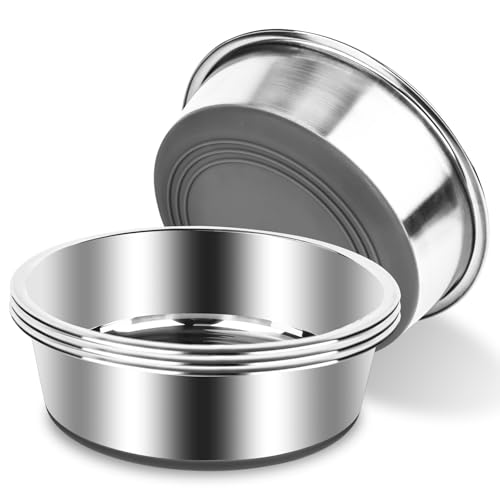 bssmmai 4 Stück Hundenapf Edelstahl, Hundenapf rutschfest mit Silikonboden, Hundenäpfe für Futter und Wasser, Hundeschüssel für Kleine Mittlere Große Hunde, Fressnapf Hund Metall, Dog Bowl (900ML) von bssmmai