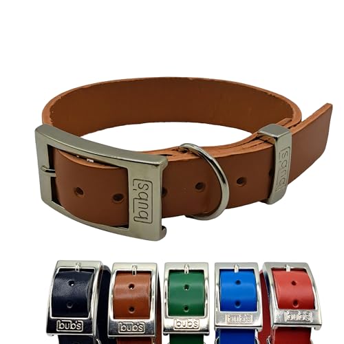 BUB'S Hundehalsband aus Rindsleder, Herkunft Europa, geölt und weich, hohe Festigkeit, pflanzliche Gerbung (Größe M, verstellbar von 31 bis 43 cm, Breite 25 mm, Braun) von bub's