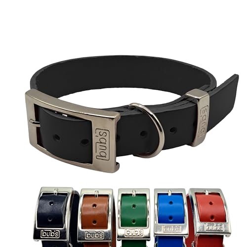 BUB'S Hundehalsband aus Rindsleder, Ursprung Europa, geölt und erweicht, weich und robust, pflanzliches Gerben (Größe S verstellbar von 27 bis 36 cm Breite 20 mm, Schwarz) von bub's