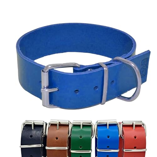 BUB's Hundehalsband aus Rindsleder, Herkunft Europa, weich und widerstandsfähig, pflanzliche Gerbung (Blau, Größe XL, verstellbar von 47 bis 57 cm Breite 40 mm) von bub's