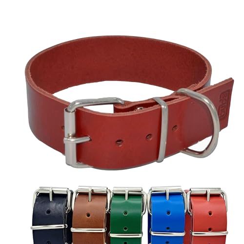 BUB's Hundehalsband aus Rindsleder, Herkunft Europa, weich und widerstandsfähig, pflanzliche Gerbung (rot, Größe XL, verstellbar von 47 bis 57 cm Breite 40 mm) von bub's