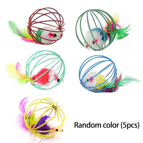 budiniao Stimulierende Katzenspielzeug mit Plüsch für komfortable Spielerlebnisse sanft Geräusch Maus Katzenspielzeugschüttel (5PCs Maus im Käfig) von budiniao