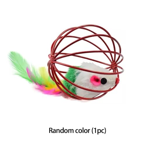 budiniao Stimulierende Katzenspielzeug mit Plüsch für komfortable Spielerlebnisse sanft Geräusch Maus Katzenspielzeugschüttel (Maus im Käfig Multi-Farben) von budiniao