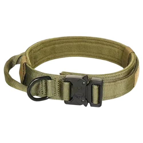 budiniao Verstellbares Militärhalsband für mittelgroße und große Hunde. Stilvolles, leicht zu reinigendes taktisches Hundehalsband aus Nylon mit Kontrollgriff, Militärs grün, M von budiniao