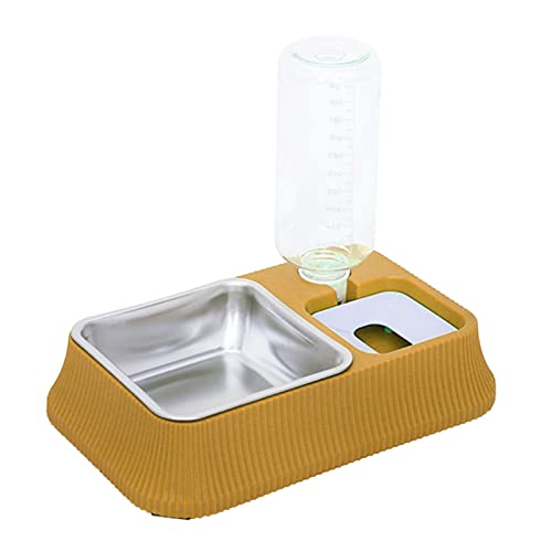 BUHB Automatischer Doppelter Hundenapf, Abnehmbarer Quadratischer 500 Ml Austauschbarer Automatischer Wasserstand Nachfüllen 2 in 1 Katzenfutter und Wassernapf-Set für Katzen Sauber Halten (Gelb) von BUHB