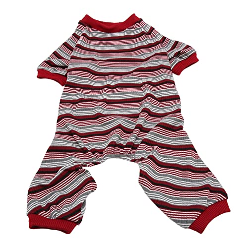 buhb Gestreiftes Hunde-Pyjama-Shirt, Pullover-Design, 4-beiniger Welpen-Overall, Nachtwäsche, Warm für den Frühling für Zuhause (L) von buhb