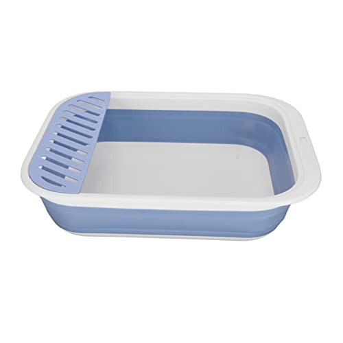 Faltbare Kätzchentoilette, wasserdichte, Einfache Reinigung, Halbgeschlossene, Spritzwassergeschützte Katzentoilette, rutschfeste Basis für den Innenbereich (Blau) von buhb