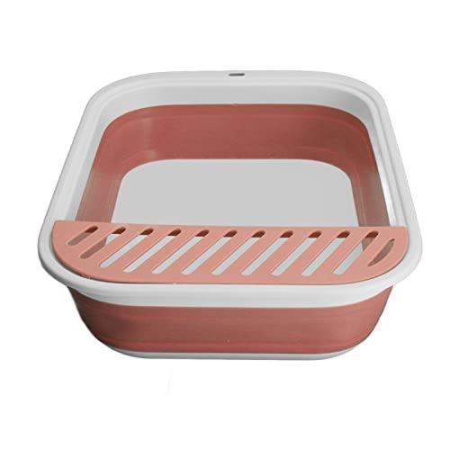 Faltbare Kätzchentoilette, wasserdichte, Einfache Reinigung, Halbgeschlossene, Spritzwassergeschützte Katzentoilette, rutschfeste Basis für den Innenbereich (Rosa) von buhb